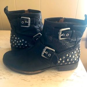 Black Leather Studded Half Boot